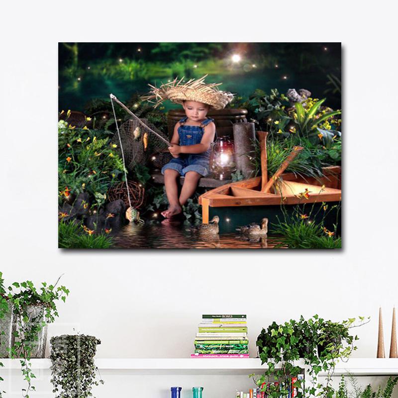 Алмазная картина, вышивка, рыбалка, мальчик, вышивка крестиком, хобби, ручная вышивка, картина, рыба-ангел 20X30CM