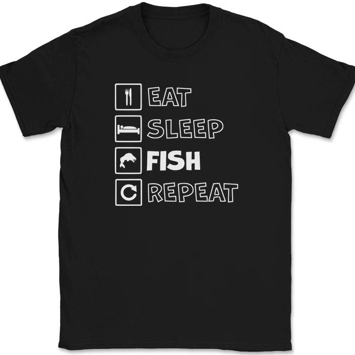 Футболка Eat Sleep Fish Repeat Смешная Удочка Рыбалка Юмор Подарок Хобби Футболка XL